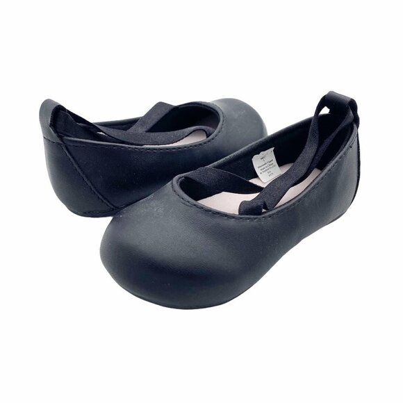 Black Faux Leather Crisscross Strap Ballet Flats - Picture 1 of 5
